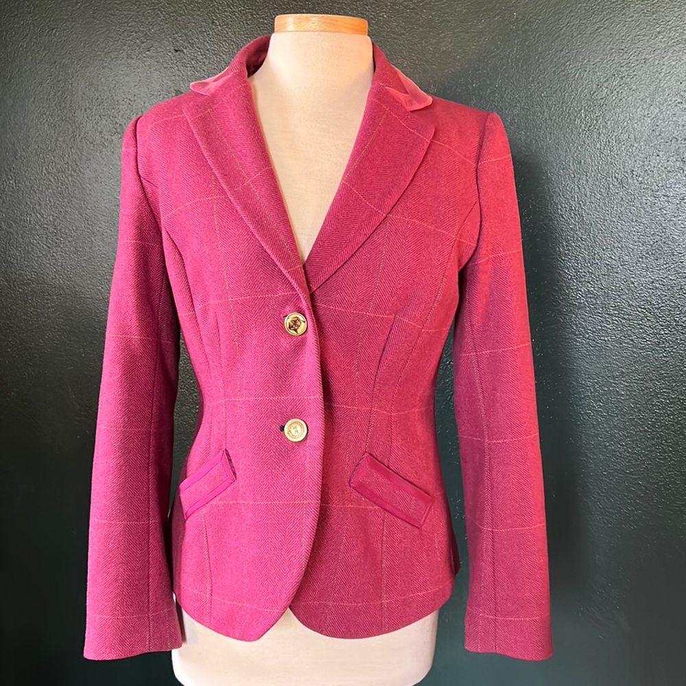 Joules Pink Plaid Wool Tweed Blazer